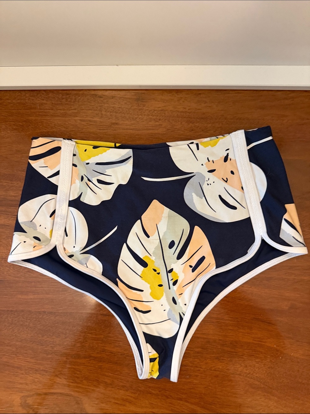 L Space High-Waist Floral Print Bikini Bottoms - Navy, Peach & Yellow